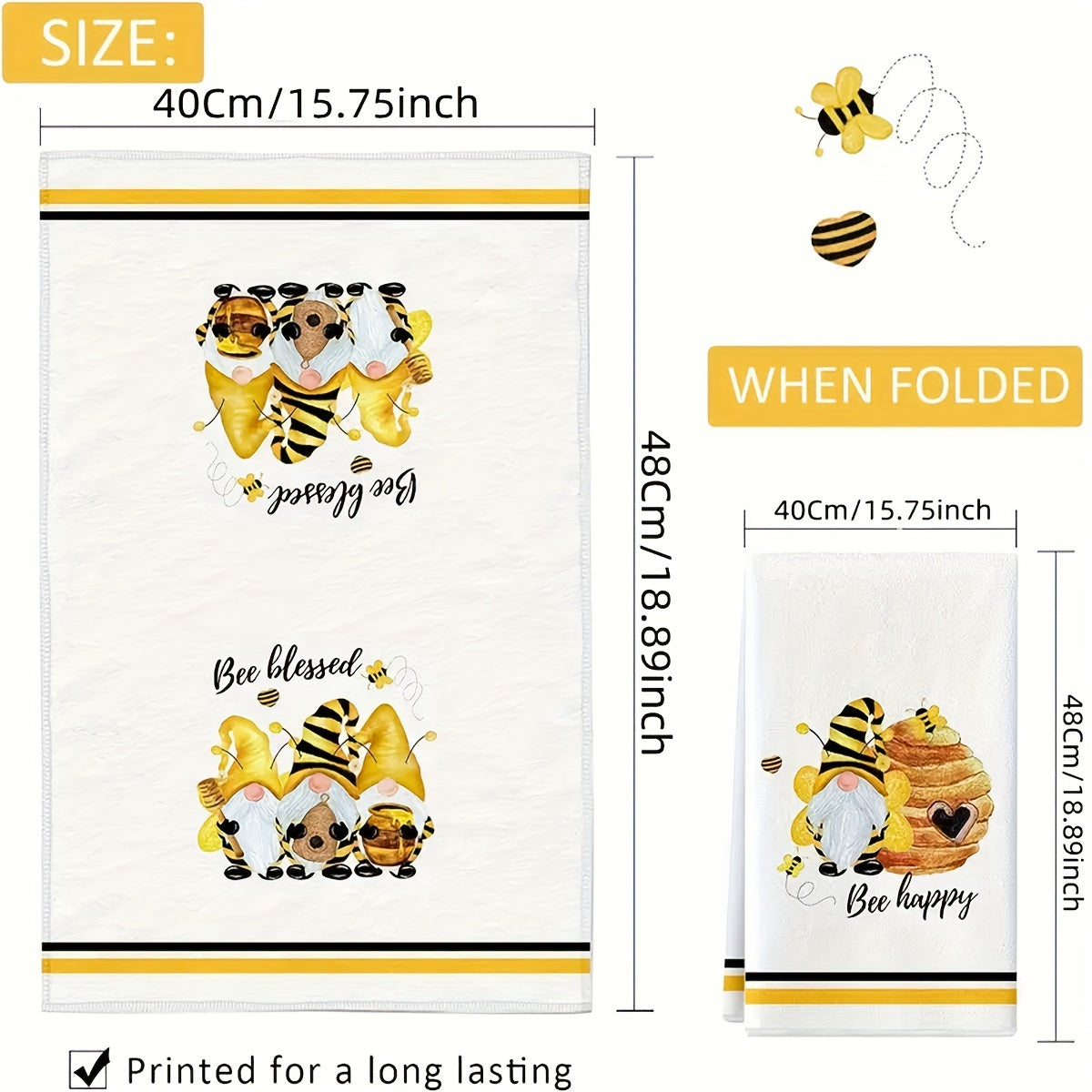 Bee Blessed Gnome Towel Set: Modern, Soft, Quick-Drying Kitchen Towels with High Absorbency