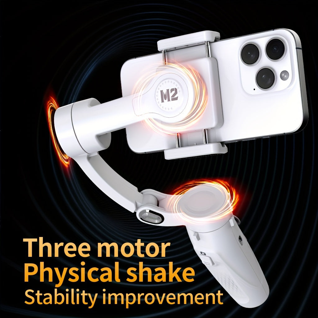 Special handheld stabilizer for mobile phone camera with three-axis tracking and live video capabilities.