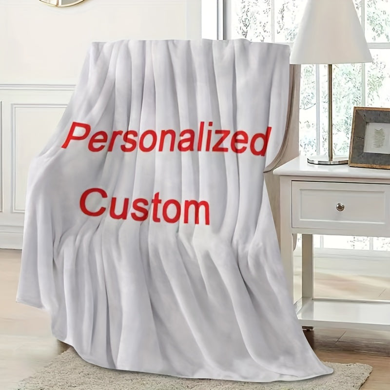 Personalized 3D Digital Printed Flannel Throw Blanket - Customizable Modern Design, Versatile All-Season Knitted Polyester Throw for Bed, Sofa, Camping, Travel - Soft, Lightweight & Cozy, Perfect for Gifts