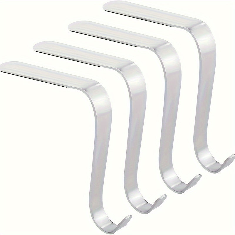 Metal Christmas Stocking Holder with Long Anti-Slip Hook, Ideal for Fireplace Mantels - Silvery Finish