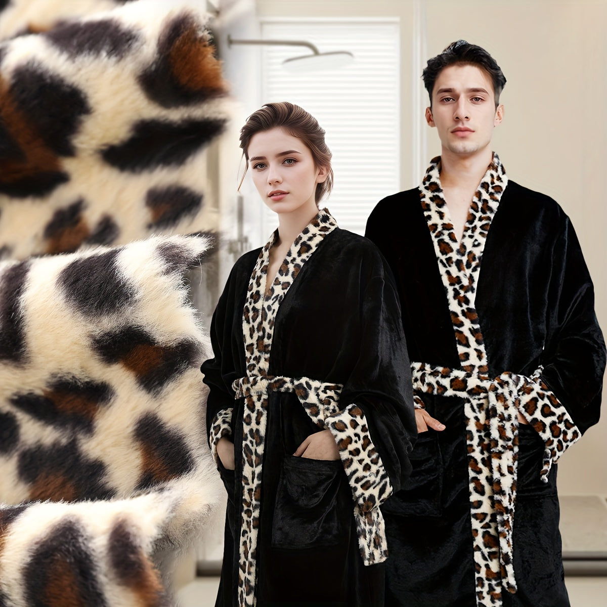 Soft unisex bathrobe with animal print trim, polyester & polyamide blend, machine washable, character themed.