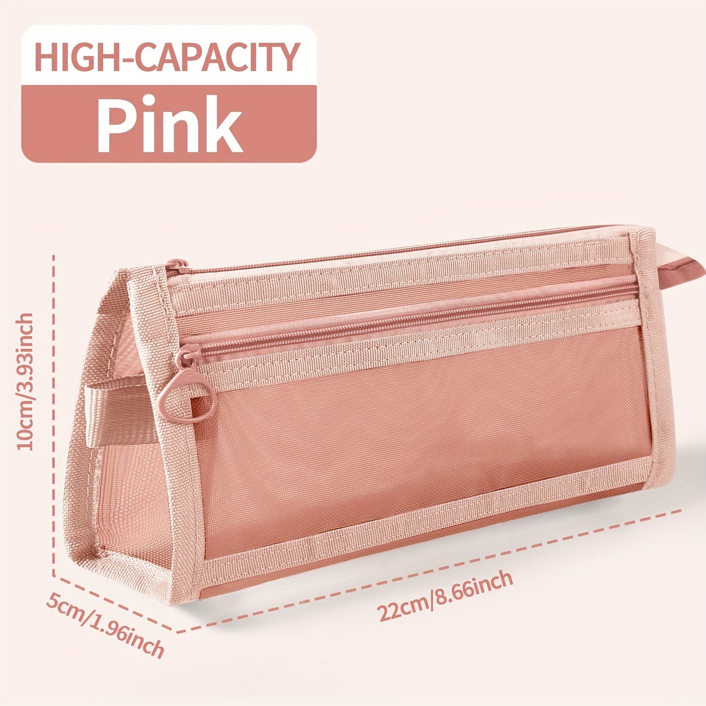 Durable, large-capacity pencil case with multifunctional zipper for organizing school supplies and cosmetics.