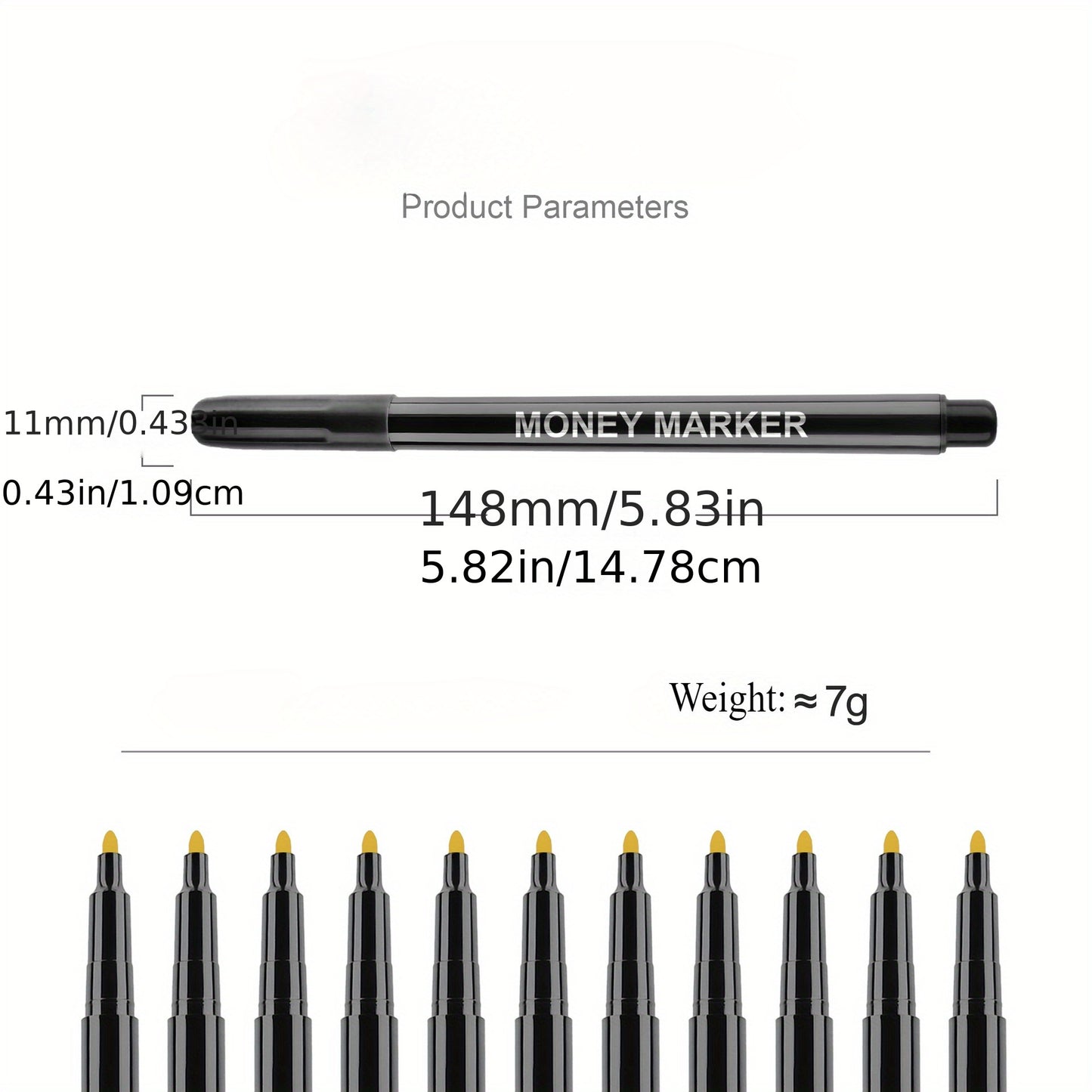 Non-electric counterfeit money marker pens with fading ink, available in 1/2/3 pack. Ideal for verifying multi-currency authenticity without batteries.