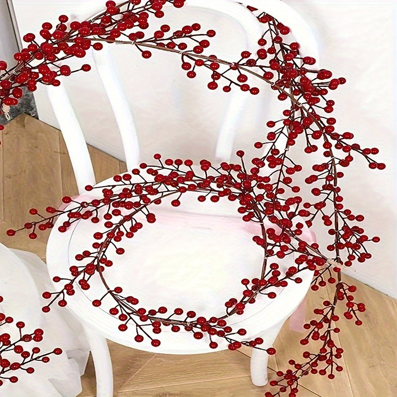 Artificial cranberry vine: lifelike 175.26cm decor for home, weddings, and holidays. versatile garland for table centerpieces and celebrations.