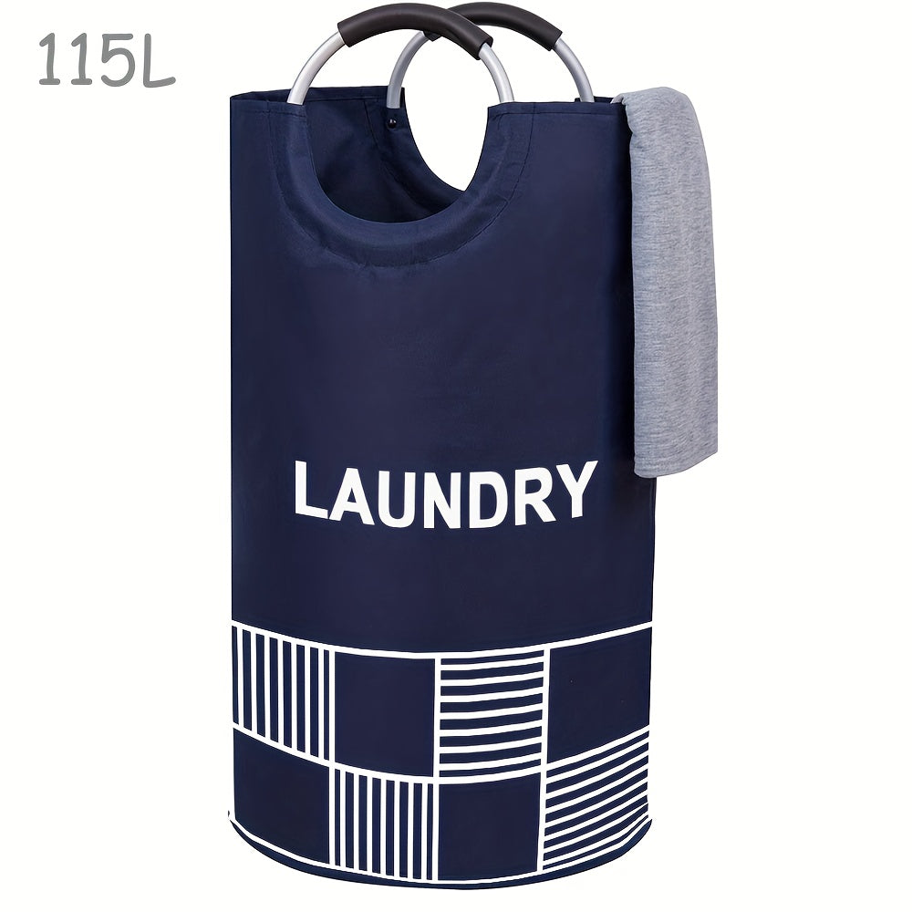 Waterproof laundry hamper with padded handles, stands up well and collapses for easy storage. Perfect for bathroom, laundry room, balcony, dorm, and more. Stay organized with this 82L/115L laundry basket.