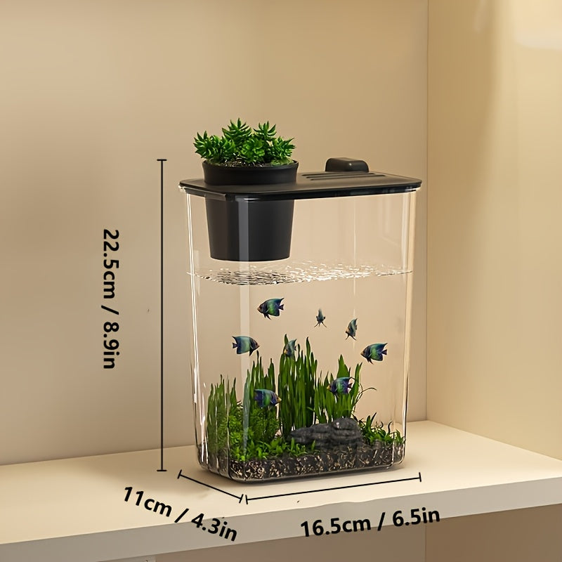 Beginner-friendly desktop aquarium suitable for goldfish and small pets, ideal for office decor, made of ultra-clear acrylic.