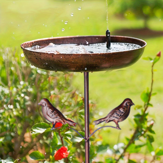 Metal bird bath with ground stake for garden, lawn, and villa decoration.