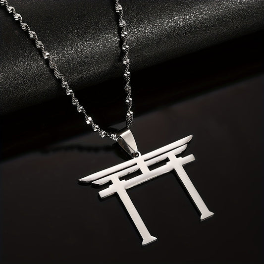 Japanese Shinto Symbol Pendant Necklace in Stainless Steel - Ideal for Both Casual Outfits and Parties