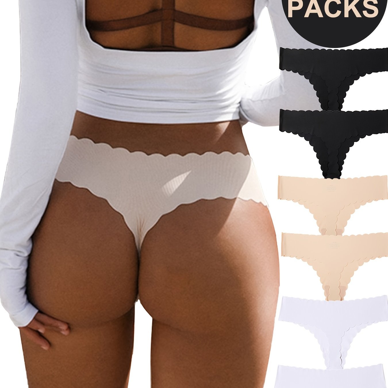 6 Seamless Scallop Trim Thongs: Soft, Stretchy Intimates for Women.