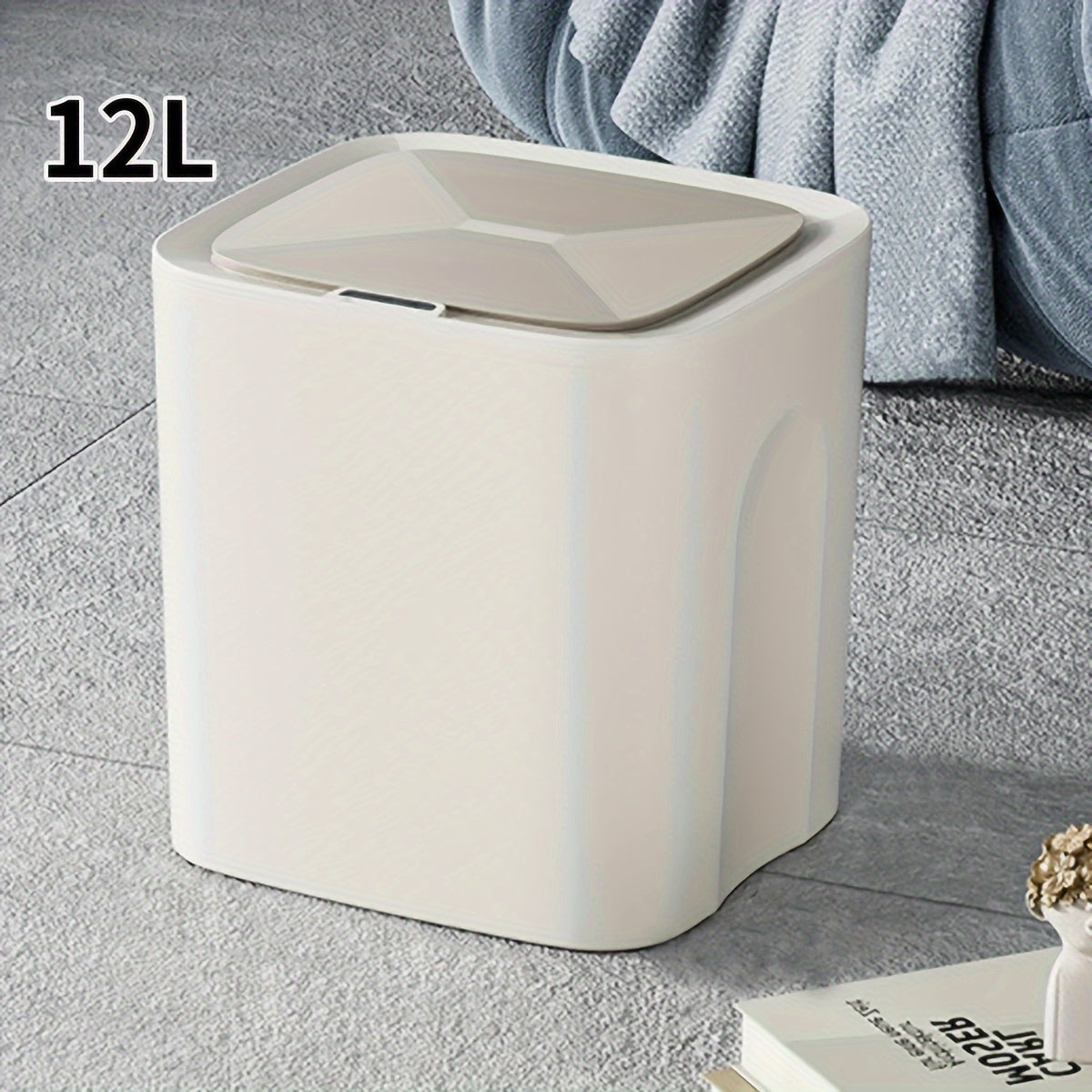 The Smart Touchless Trash Can features automatic open and close functions, operates quietly, and has a waterproof design ideal for home use.