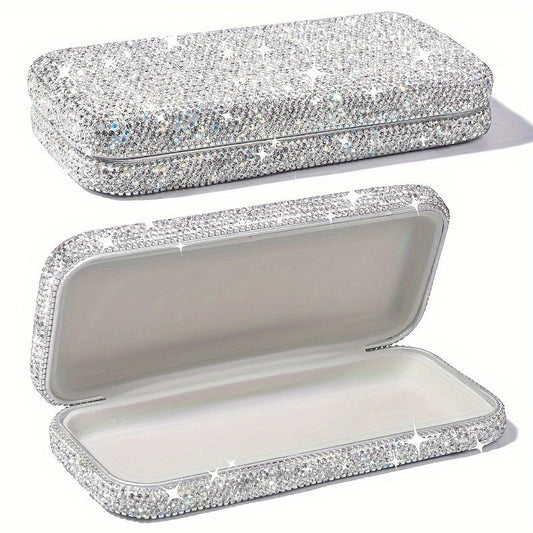 1 Piece of Sparkling Rhinestone Eyeglass Case, Plastic Glasses and Reading Glasses Holder, Eye-catching Storage Organizer Box for Eyewear