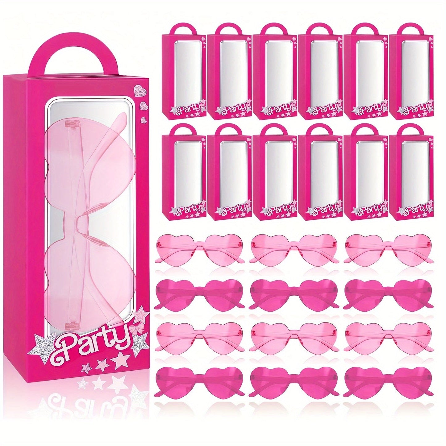 24-Pack of Pink Heart-Shaped Glasses in Gift Boxes - Perfect Party Favors for Birthdays, Bachelorettes, and Princess-themed Decorations