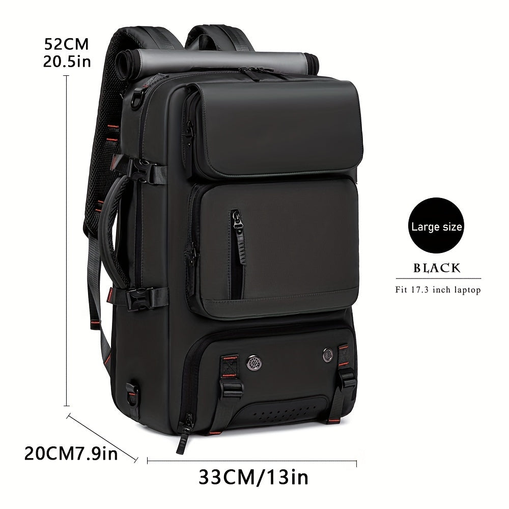 Fashionable unisex shoulder backpack with shoe compartment, charging port, and 17-inch laptop storage. Ideal for hiking, commuting, and travel.