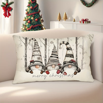 Rustic farmhouse Christmas pillow covers set with gnome snowflake tree design, hand washable polyester, zipper closure. Available in 2 sizes: 29.97cm x 50.04cm & 44.96cm x 44.96cm. Perfect for sofa, couch, living room, and bedroom decor. Pack of 1.