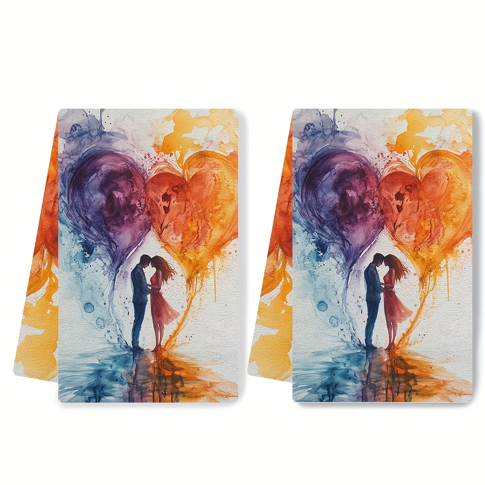 This set includes 2 ultra-soft kitchen towels with a theme of love inscribed in our hearts. They are highly absorbent and perfect for holiday decoration. These dish and hand towels are machine washable and measure 40.64x60.96 cm.