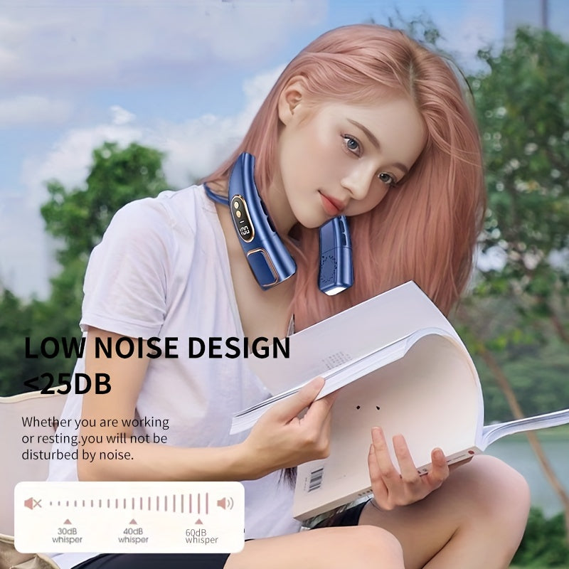 Portable Neck Fan with Digital Display, Adjustable Speeds, USB Rechargeable 1200mAh Battery - Perfect for Home, Travel, Outdoor Activities, School, Work, and Beach Trips