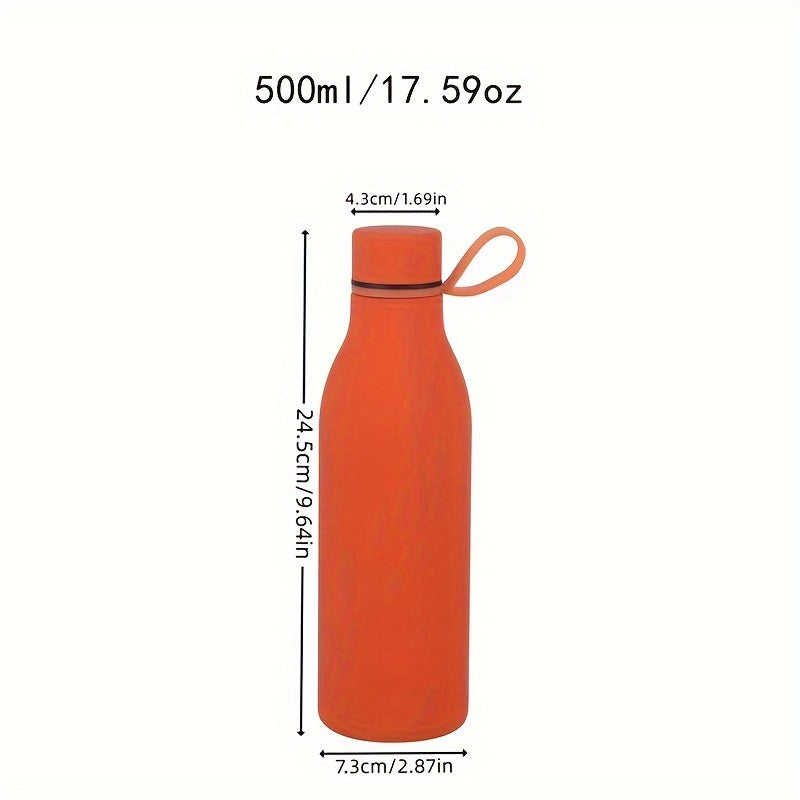 Stainless steel vacuum insulated water bottle with carrying handle, leak-proof design, and 500ml capacity, perfect for outdoor activities and gifts.