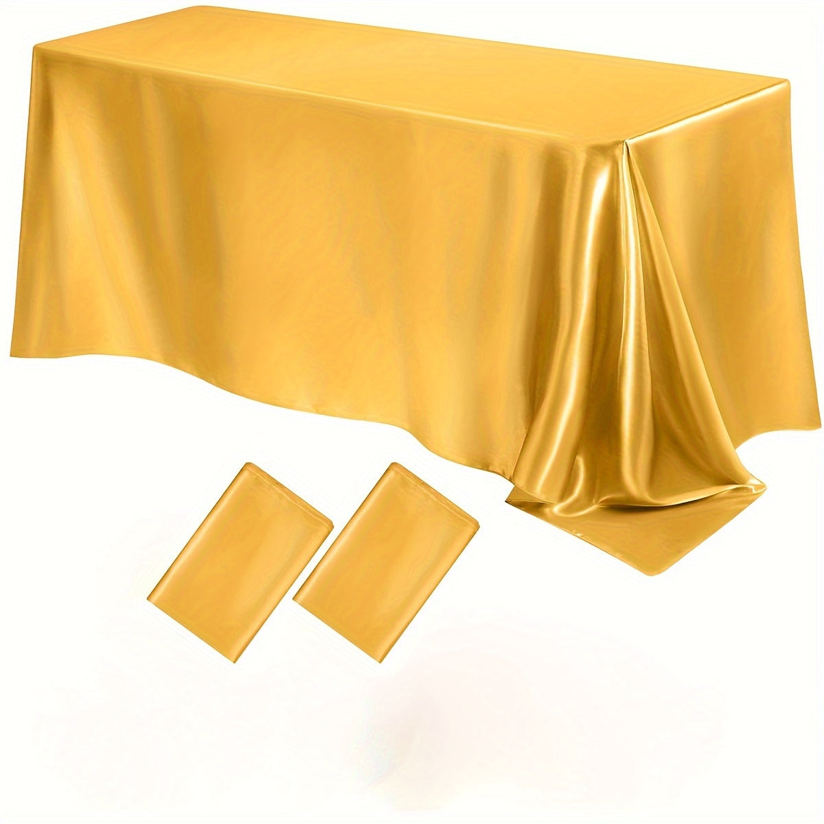 Luxurious satin tablecloths in a 2-pack. Ideal for Christmas, parties, banquets, and weddings. Solid color, 259.08x147.32 cm rectangular polyester table covers. Machine woven.