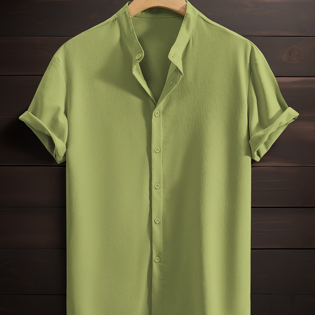 Men's Green Short-Sleeve Button-Up Shirt - Perfect for Summer, Casual Wear & Beach Trips