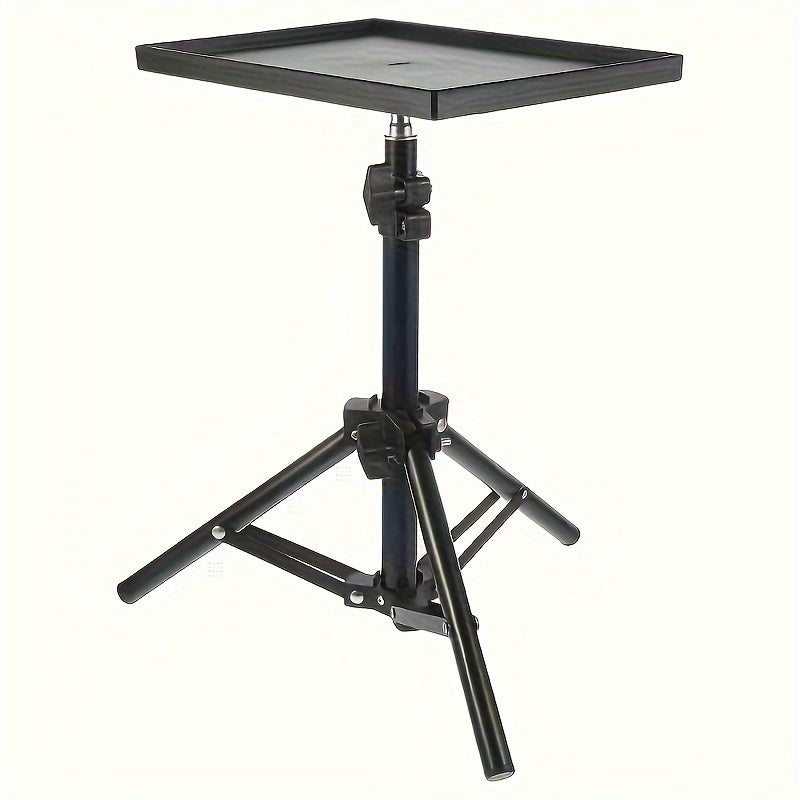 Adjustable tripod stand for projector made of carbon steel, suitable for cameras and laptops. Standard mount holder, does not include battery and is not wireless.