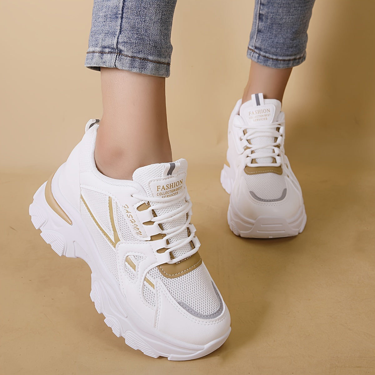 Color-block thick bottom chunky sneakers for women, perfect for casual outdoor running.