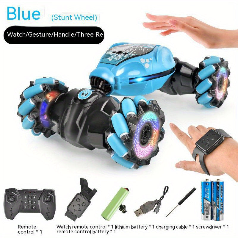 Transforming remote control car with gesture control for kids, featuring a twisting four-wheel drive climber, perfect for boys and rechargeable for off-road adventures.