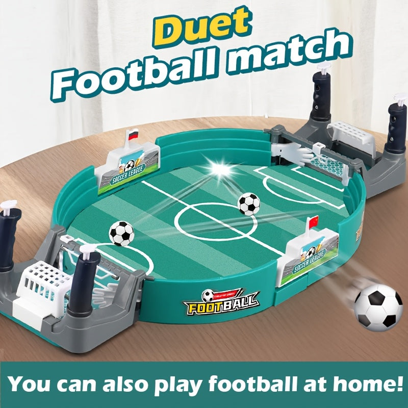 Interactive tabletop soccer game for kids including 5 balls, made of plastic. Perfect gift for Valentine's Day, Easter, birthdays. Suitable for ages 3 and up.