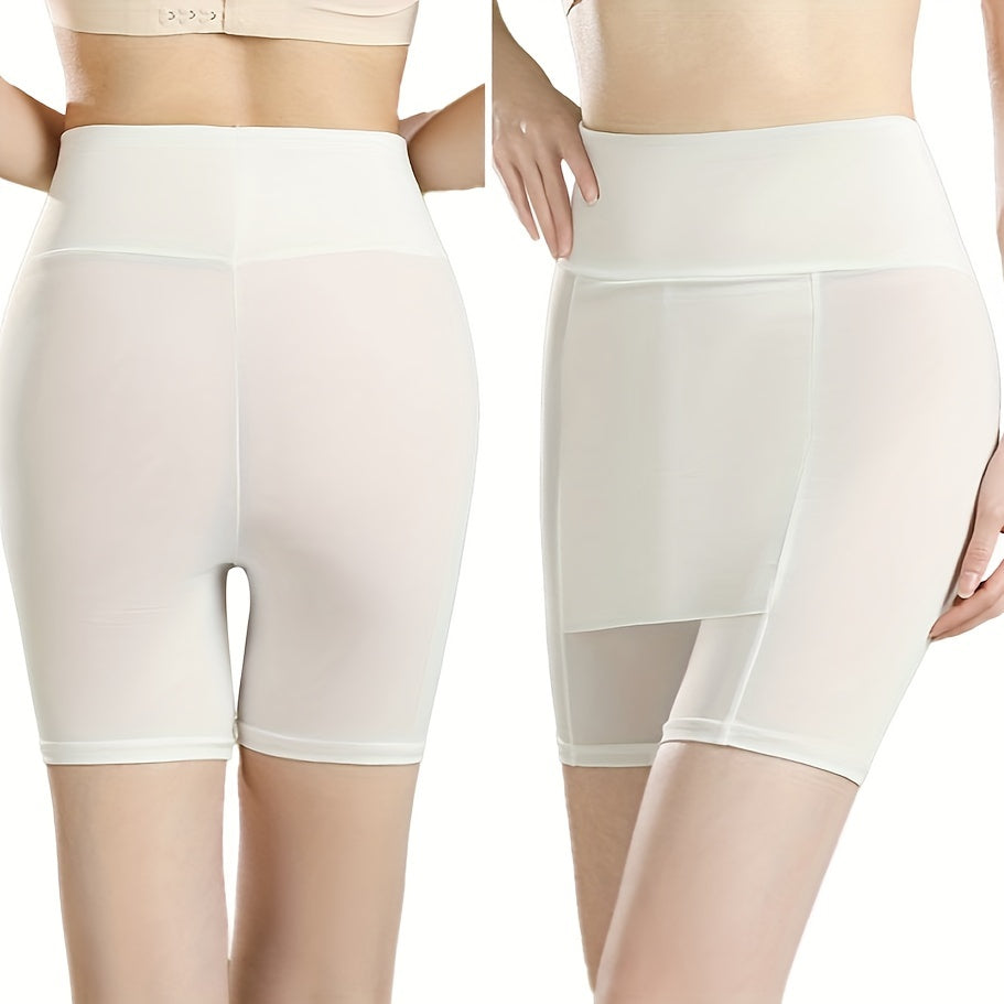 Seamless high waist shaping shorts for women with tummy control and slimming features, made of lightweight double layer ice silk.