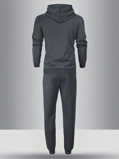 Men's Casual Polyester Sweat Suit with Long Sleeve Hoodie and Joggers, perfect for Spring/Autumn.