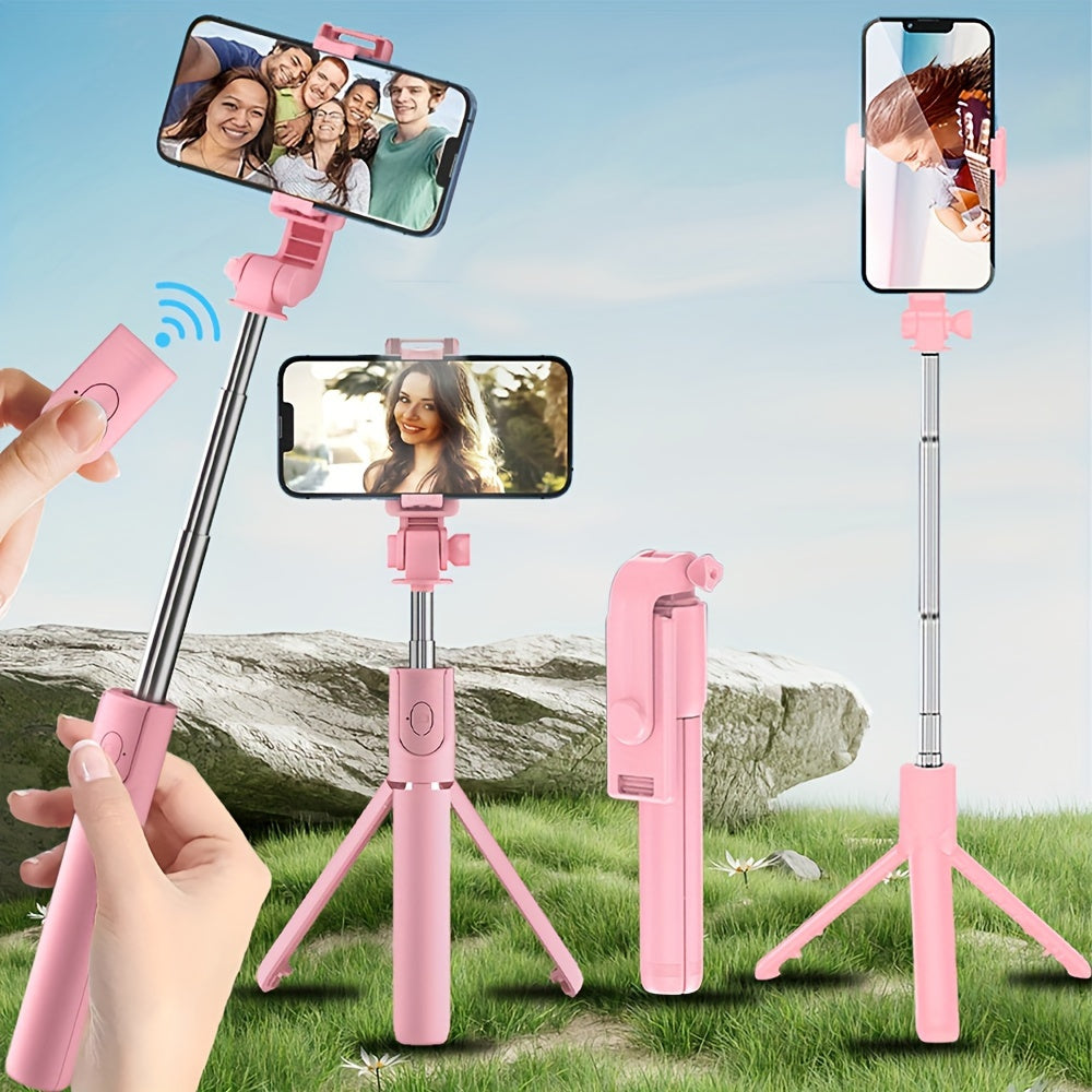 1pc Extensible Selfie Stick with Phone Mount, Wireless Remote Control, 360° Rotation, Travel Essential, Compatible with iPhone/Samsung/Android Smartphones