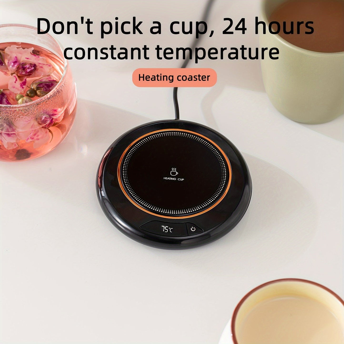 Keep your favorite beverages warm with this USB-powered electric coffee mug warmer. It features three temperature settings and is perfect for coffee, tea, milk, and hot chocolate. Ideal for use on home and office desks.