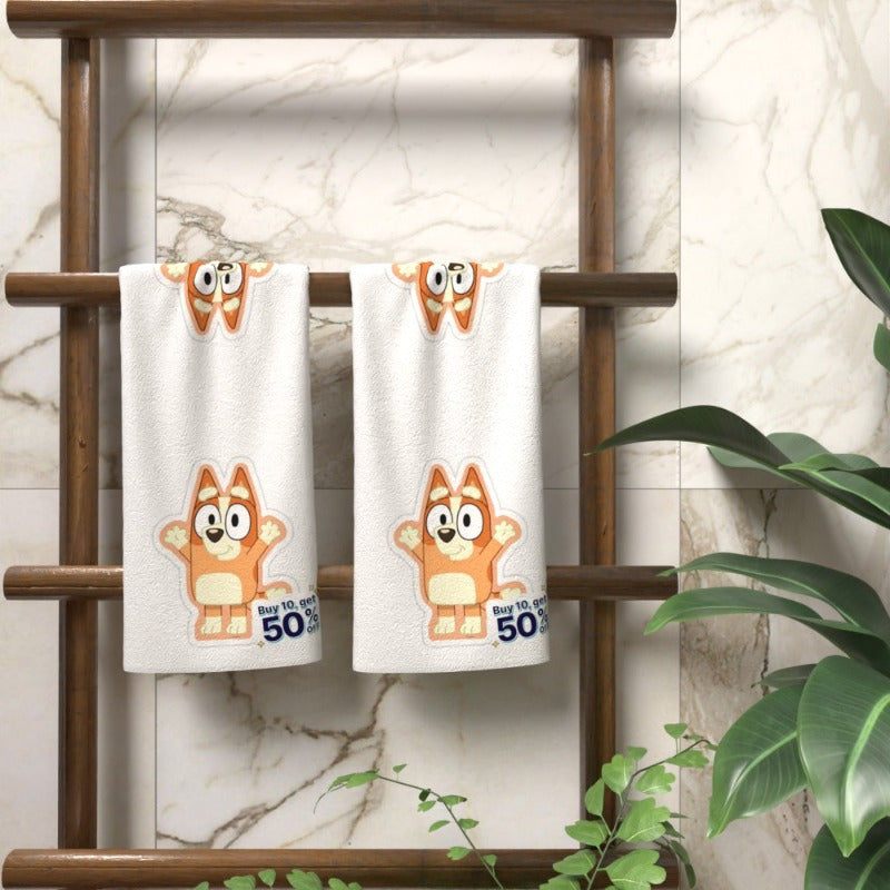 Two kitchen towels measuring 45.72X66.04 cm each, featuring whimsical cartoon designs. These adorable towels are perfect for use at home and showcase fun cartoon characters, making them ideal for cooking, dining, and everyday kitchen tasks. They also