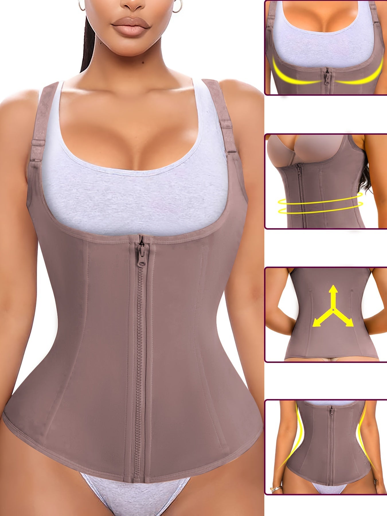 Enhance your curves and define your waistline with Junlan Women's Black Zipper Shaping Cami Top. This waist trainer features tummy control and open bust design for a slimming effect. Made