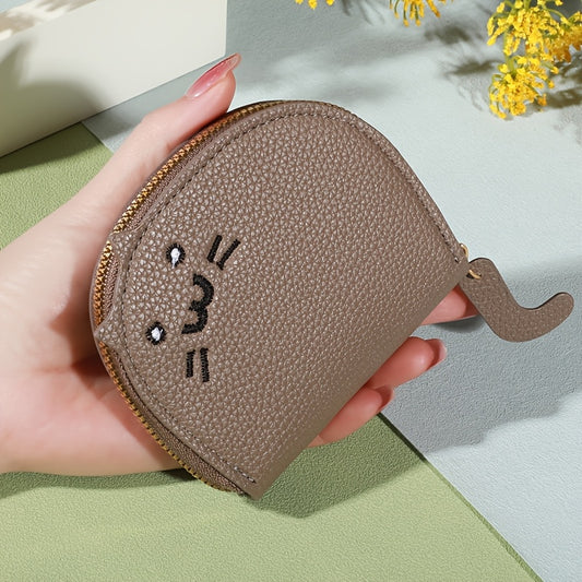 Charming cat-shaped casual wallet with synthetic material, card slots, zip closure, envelope design, easy to clean, and painted edge details.