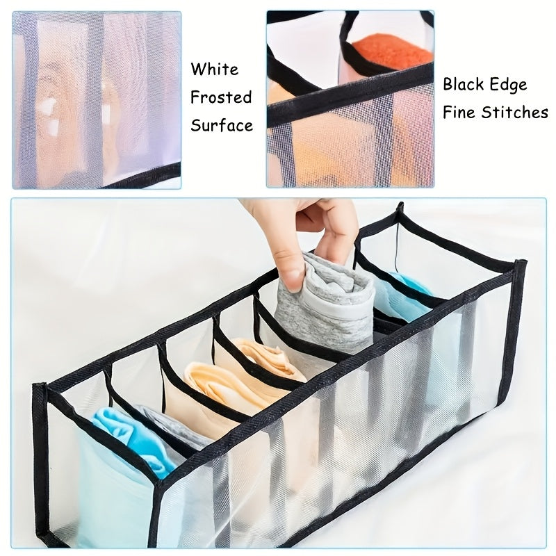 5 Foldable Mesh Drawer Organizers for Underwear, Socks & Ties - Multi-Size Storage Bags with Black Frames, Breathable Polyester Fabric, Space-Saving Closet Solution