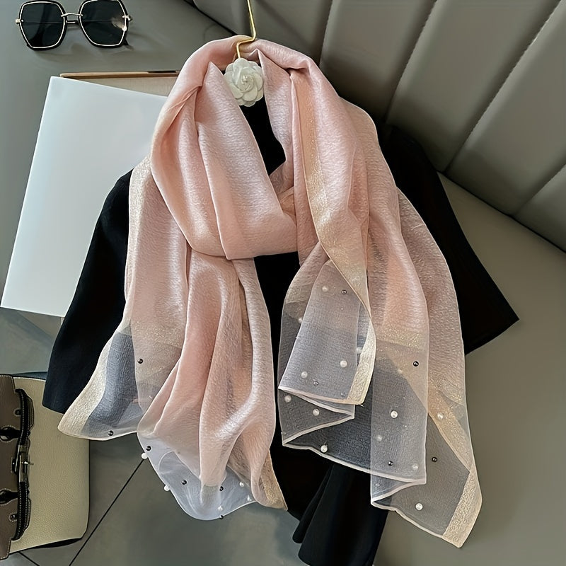 Elegant polyester shawl for women, 190x70cm, breathable, sun-proof, solid color with silky sheen, feather-free, casual weekend accessory.