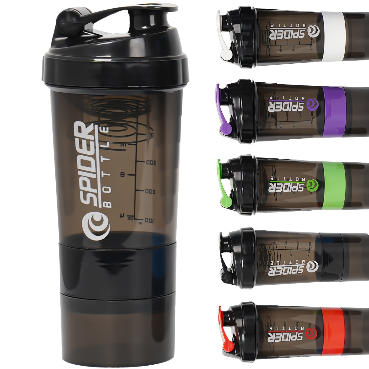 A 500ml protein shaker bottle with layered storage, portable, leak-proof design, and mixing ball. Perfect for gym workouts, weightlifting, and outdoor activities. Ideal for giving as holiday gifts to friends.