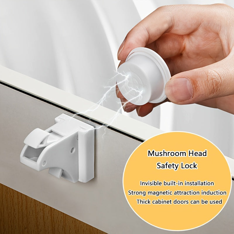 Get 4 Magnetic Protective Cabinet Door Locks with Adhesive - Effortless Installation, Includes Keychain - Keep Your Cabinets Secure with Invisible Security Locks - Versatile for Drawers and Cabinets - Magnetic Technology for Reliable Protection