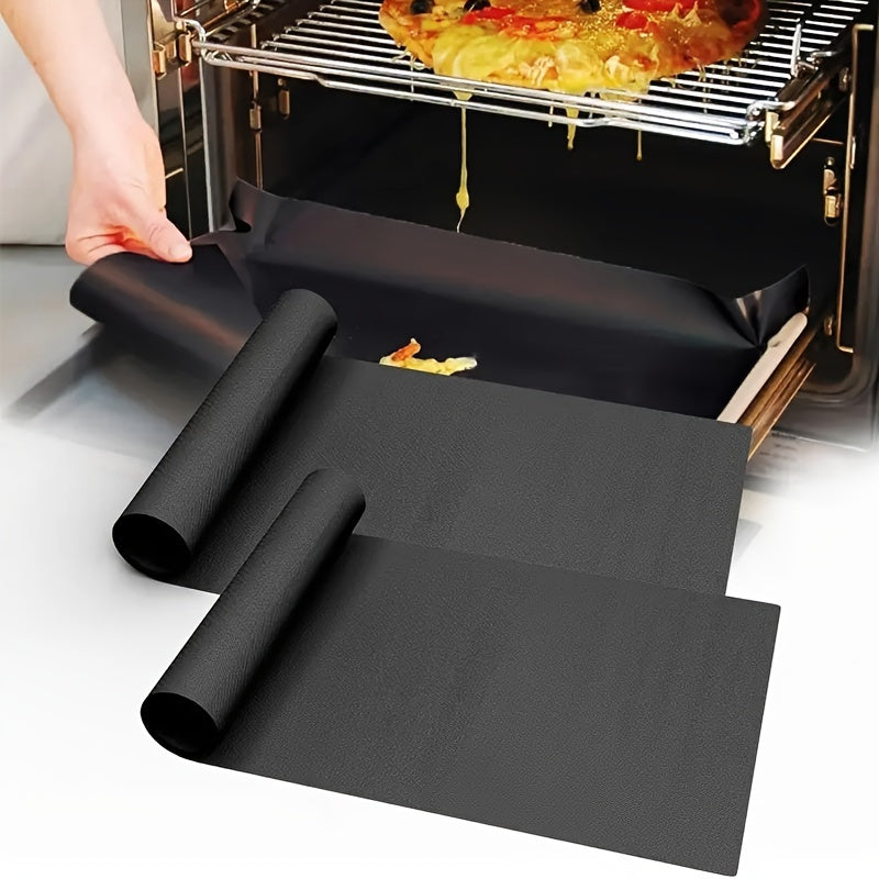 Two Teflon BBQ grill mats: High temp resistant, non-stick, easy to clean, reusable for outdoor cooking.