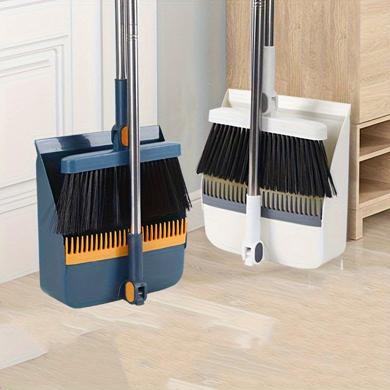 Two-Piece Magnetic Cleaning Broom Set Includes Foldable Soft-Bristle Broom And Squeegee with Rotating Design