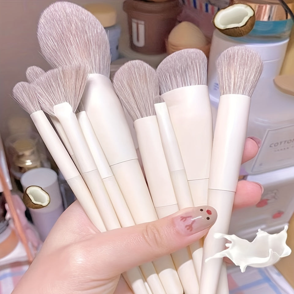 10pcs soft fluffy makeup brush set perfect for makeup beginners and students. Ideal for applying foundation, eye shadow, concealer, and blush. Made of skin-friendly materials.