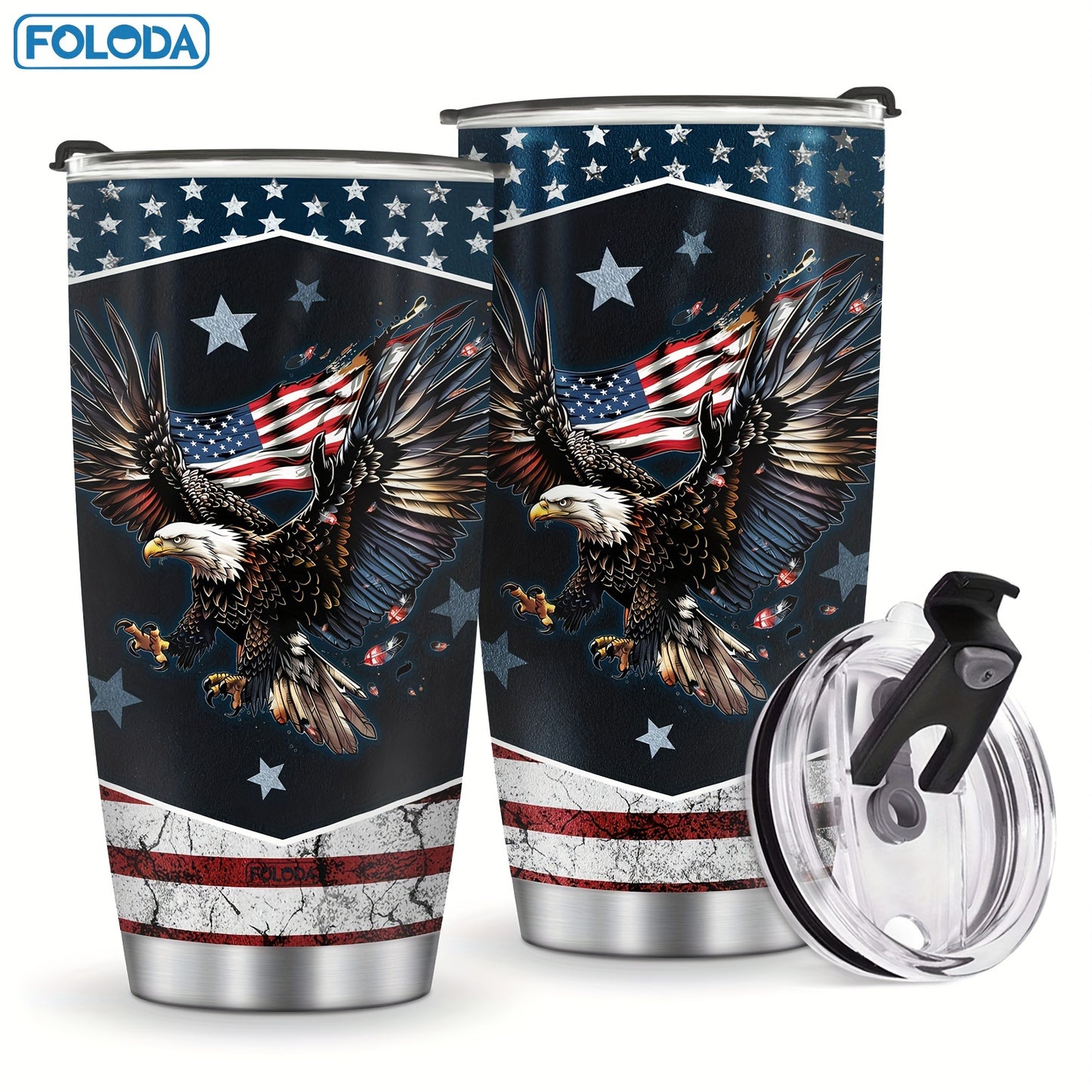 Foloda American Flag Eagle Tumbler 20oz with Sliding Lid - Hand Wash Only, Oval Shape, Ideal for Running & Outdoor Sports - Great Gift for Holidays.