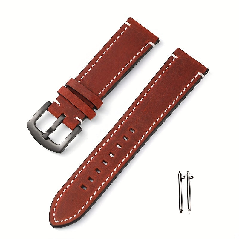 Retro Top Layer Cow Leather Watch Band with Quick Release Strap, Switch Spring Bar, and Black Buckle in 20mm, 22mm, or 24mm - Perfect Gift Choice