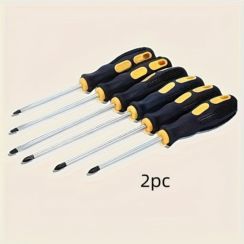 Two-piece screwdriver set with metal construction, ergonomic grip, anti-electricity feature, and precision Phillips & Torx heads for home repairs.