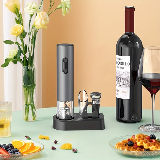 Sophisticated Wine Tool Kit: Includes Electric Wine Opener, Corkscrew, Wine Bottle Stopper, and Wine Pourer - Battery-Powered, Great for Home Entertaining or Parties