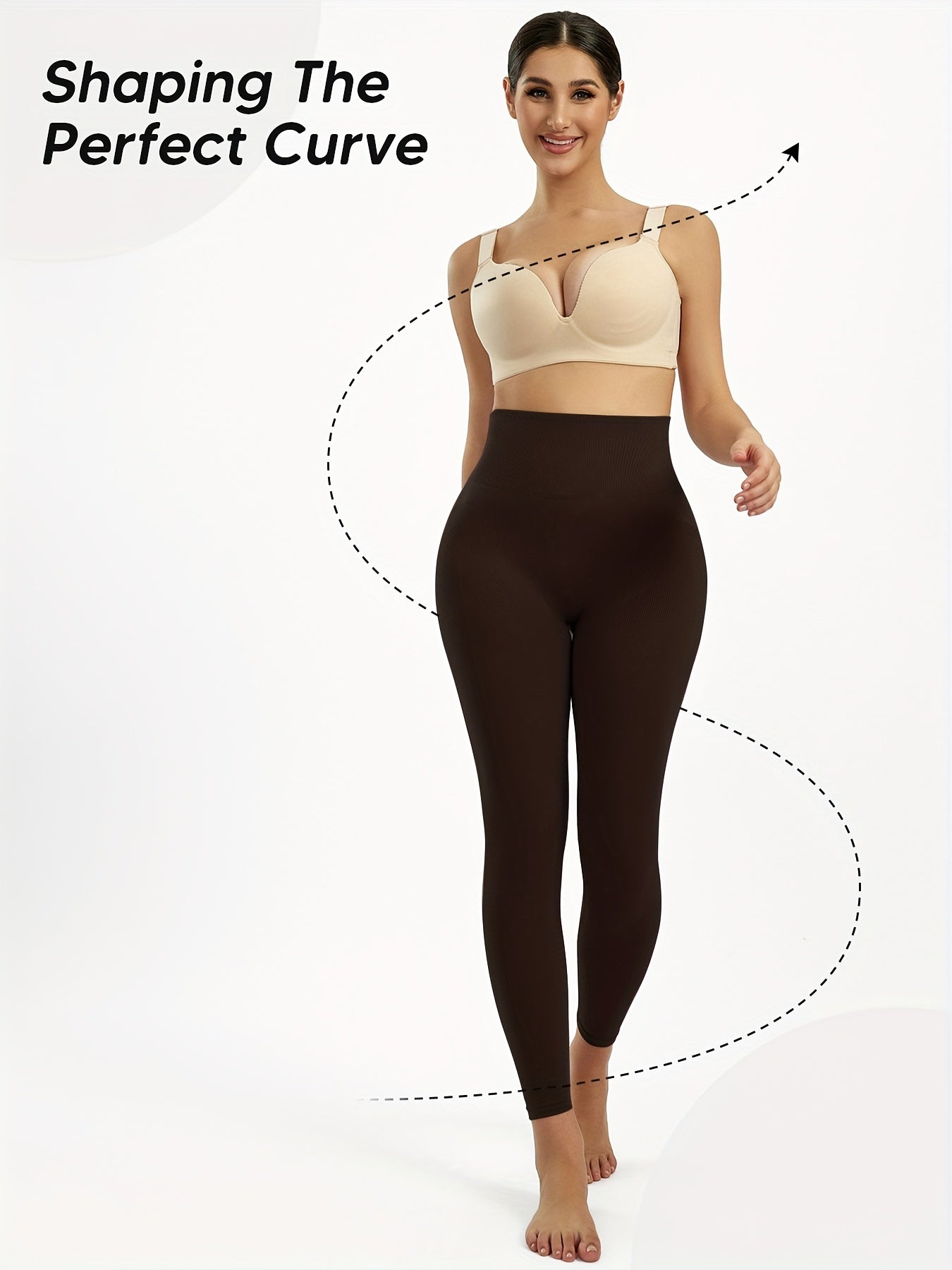 High waist shaping leggings for women, offering tummy control and butt lifting. Ideal for running, yoga, and casual wear. Brown seamless design is comfortable and breathable.