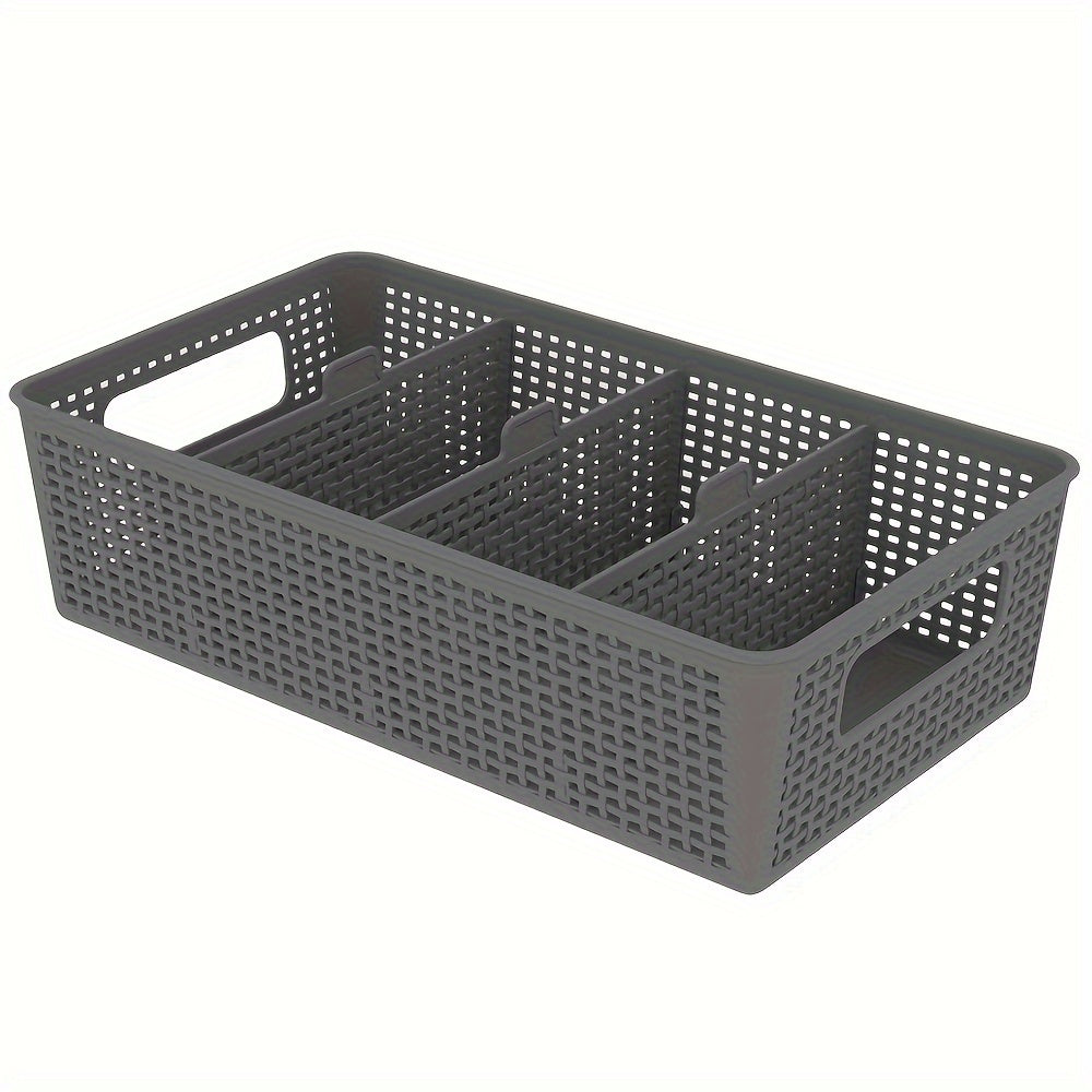 Multi-purpose woven storage box with divider for bathroom vanity and kitchen cabinet/countertop drawer - set of 5 pieces.