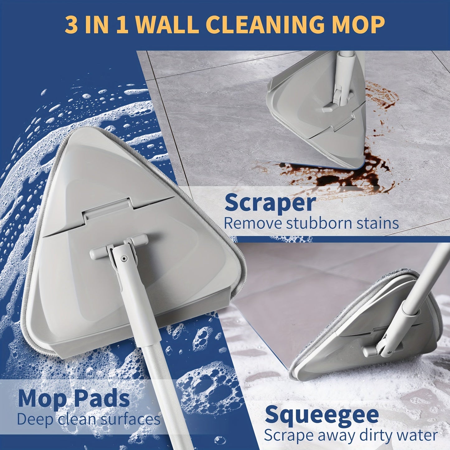 This versatile cleaning tool is a must-have for your home. The 80-inch extendable metal mop comes with 6 microfiber pads, perfect for wet and dry use. Clean your living room, bedroom, outdoor spaces, bathroom, kitchen floors, walls, ceilings, and