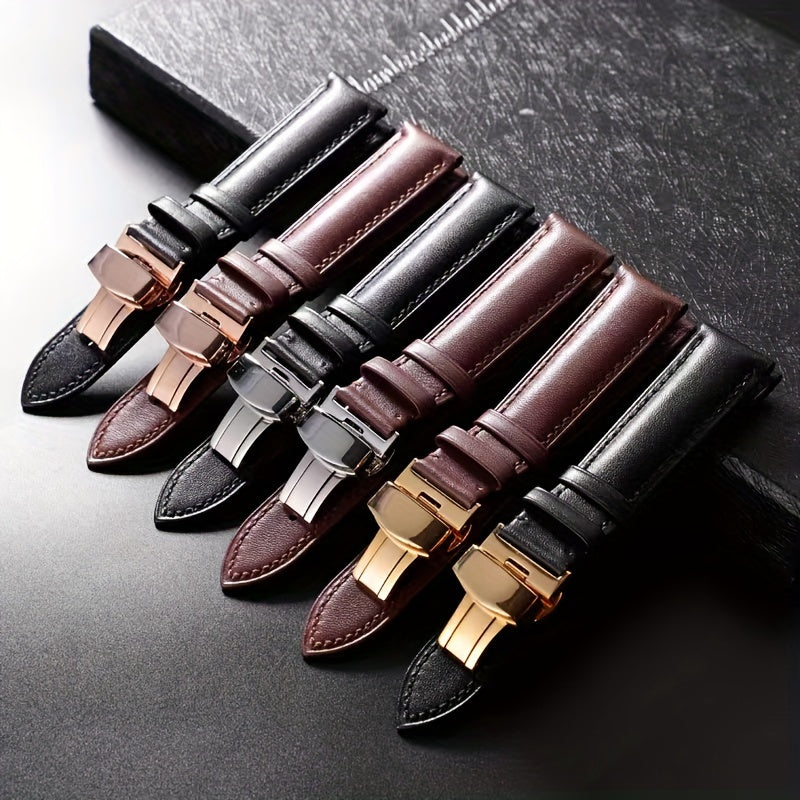 PU Leather Watchband with Solid Automatic Butterfly Buckle, Available in Various Sizes, Perfect for Business Attire or Gifting