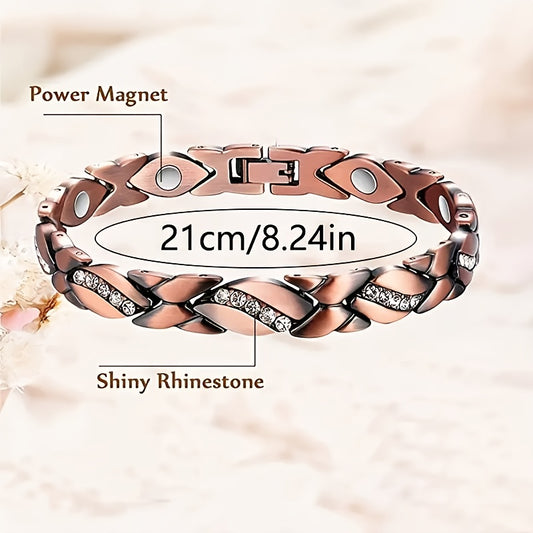 Leaf design magnetic bracelet for women made from zinc alloy with cubic zirconia, ideal for gifting on birthdays, anniversaries, Valentine's Day, or Mother's Day.